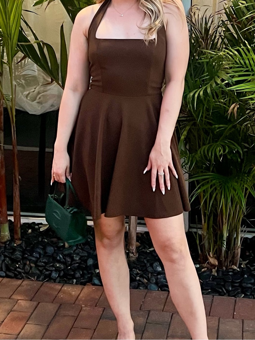 Brown Halter Fit-and-Flare Dress - Size S